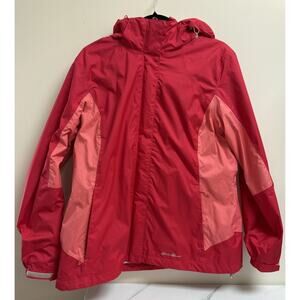 Eddie Bauer Women's XL Rain Jacket Pink Waterproof Outdoor Hooded Coat Flaw